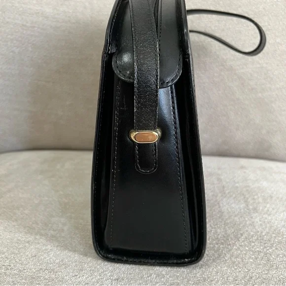 VTG Bally Structured Hex Black Leather Shoulder Bag Crossbody with Gold Hardware - Picture 5 of 16